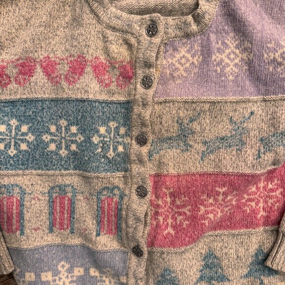 Vtg Woolrich‎ Cardigan Sweater Womens L Fair Isle Novelty Winter Snowflake Deer - Picture 4 of 8
